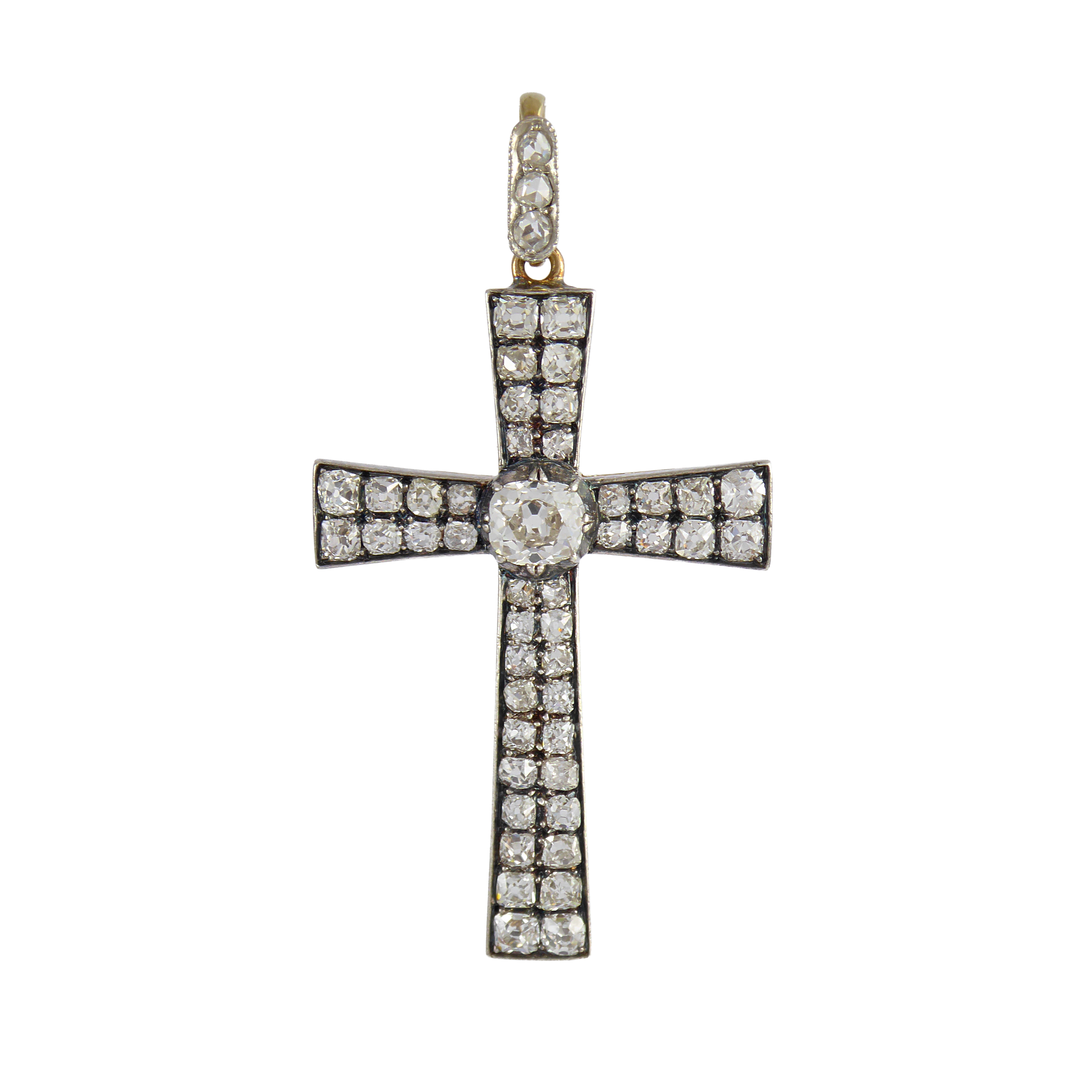 19th century diamond set cross pendant, c.1850, of Latin form with slightly flaring arms,